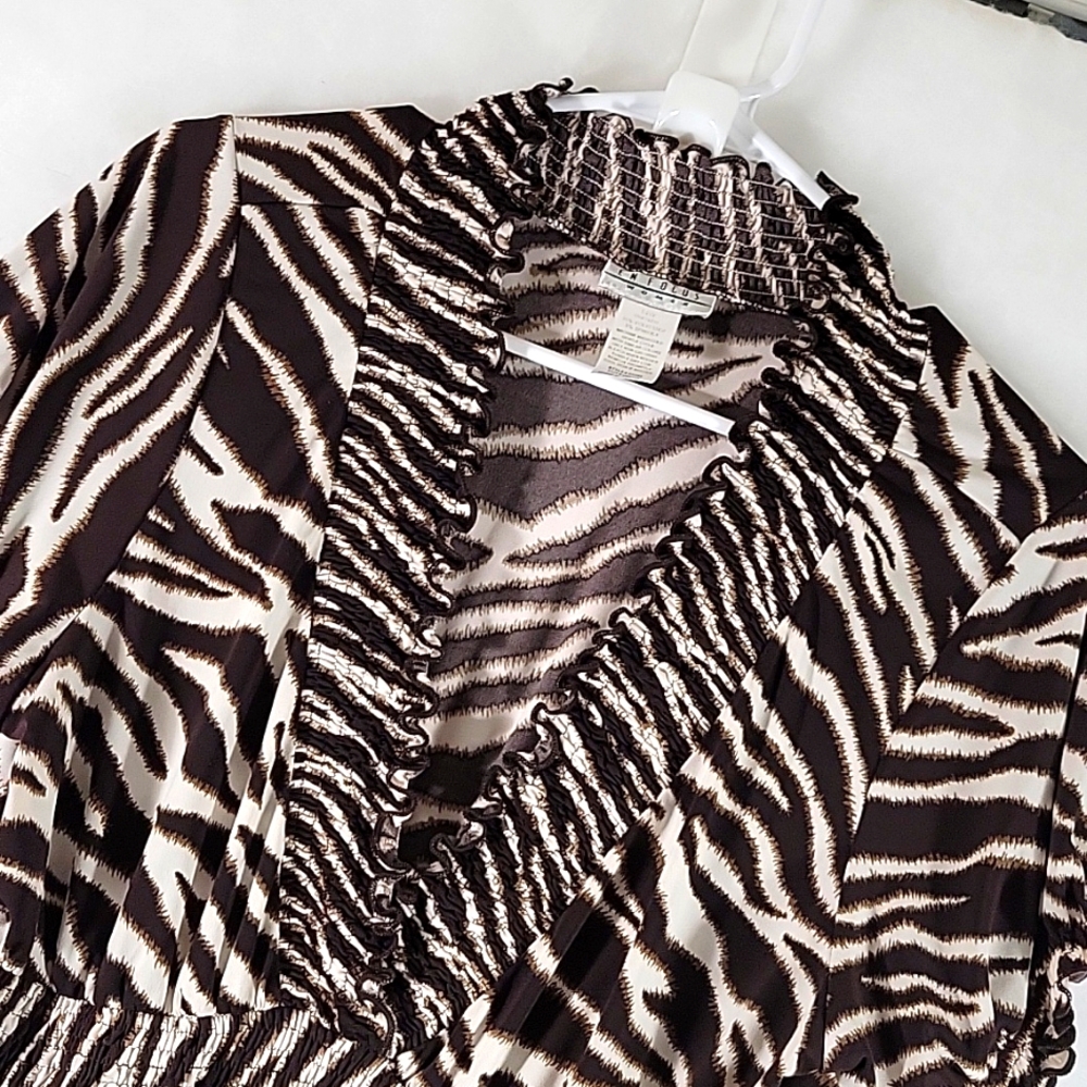 ENFOCUS V-Neck Brown & Cream Tiger Print Stretch Pullover Dress Size 14W - Picture 3 of 6